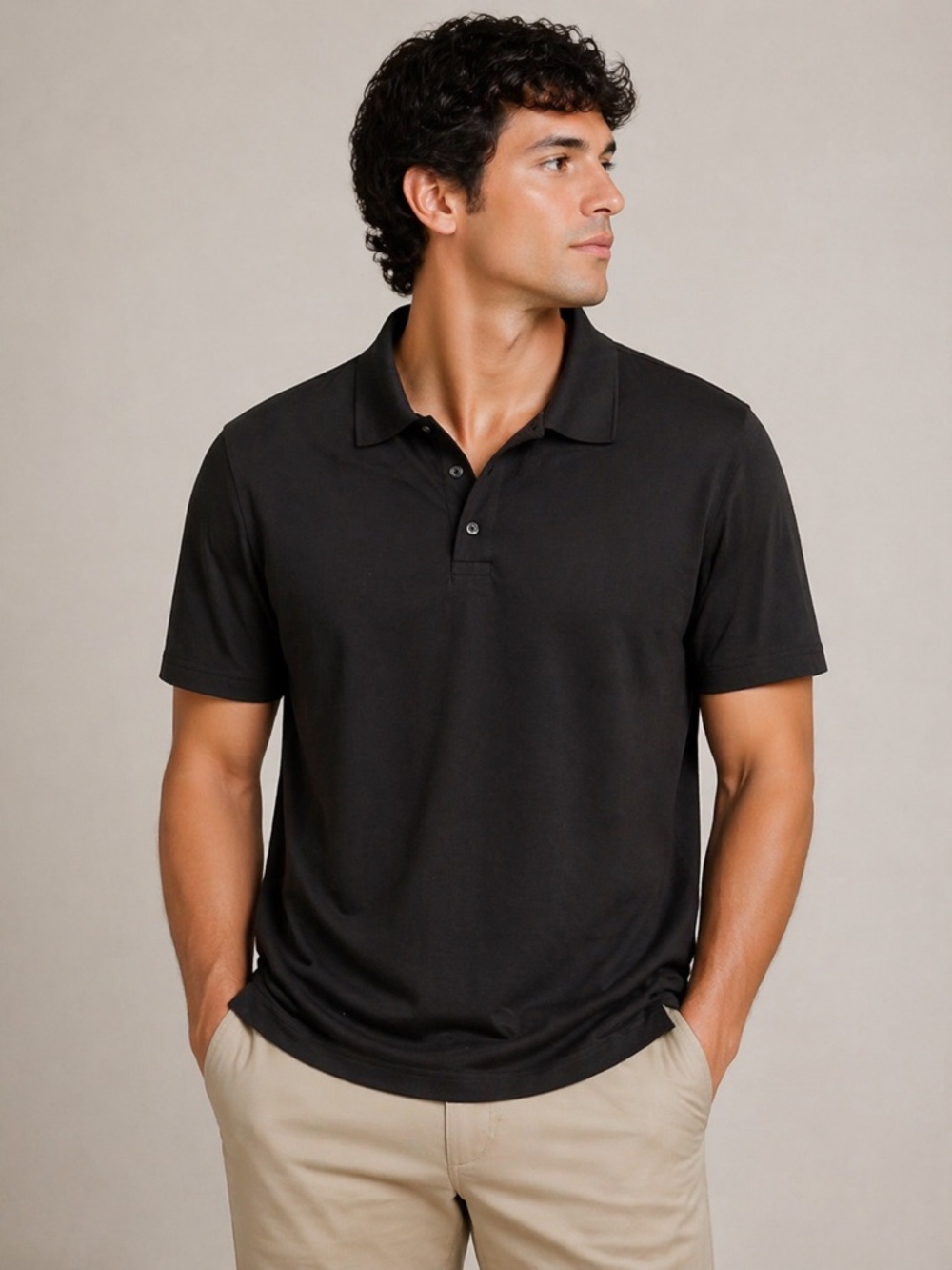 Men's Black Performance Polo Shirt - Short Sleeve